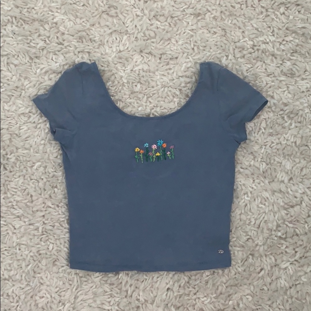 Blue Embroidered Crop Top